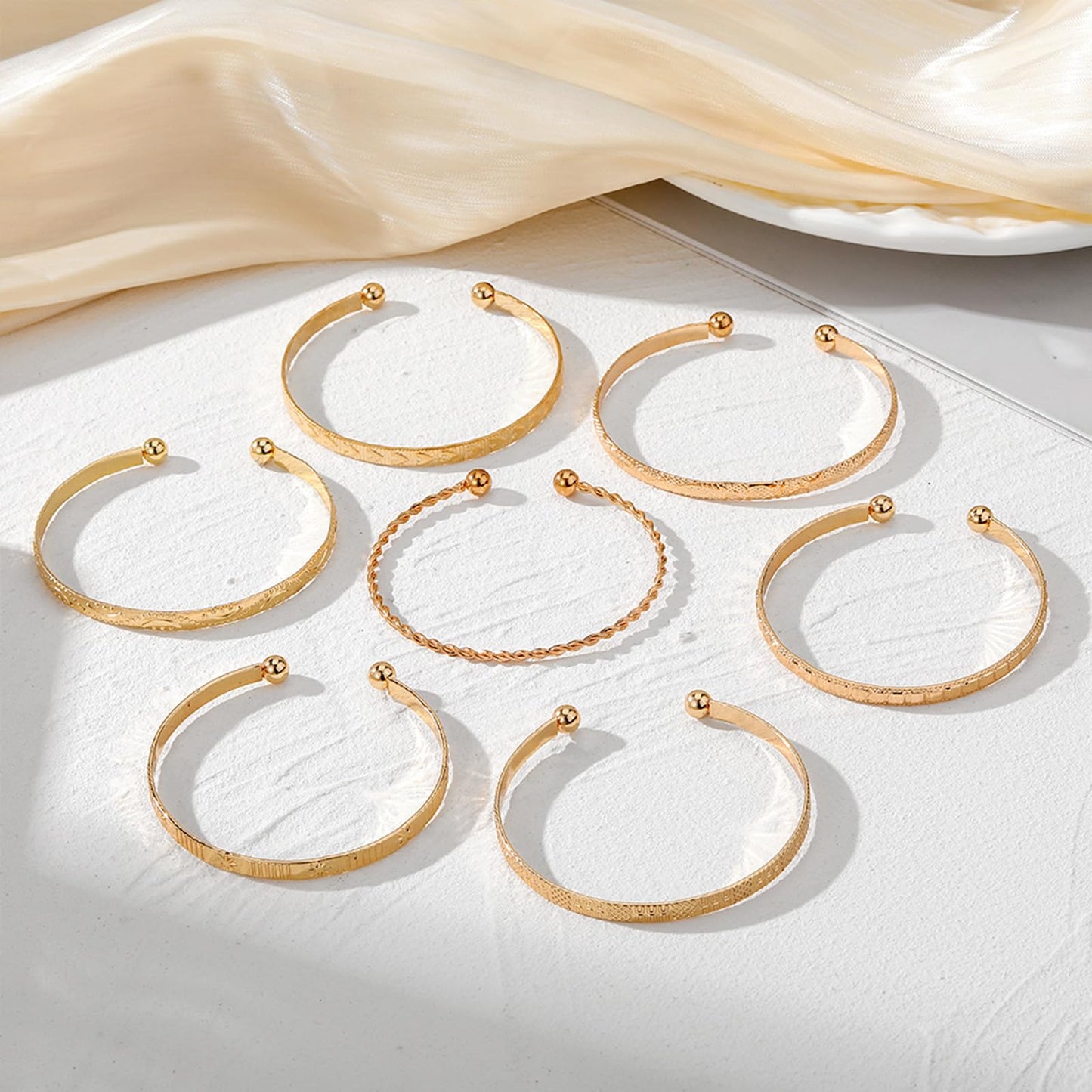 IFKM Gold Bangle Bracelets for Women, 14k Gold Plated Multi-Layer Stackable Cuff Bracelet Set