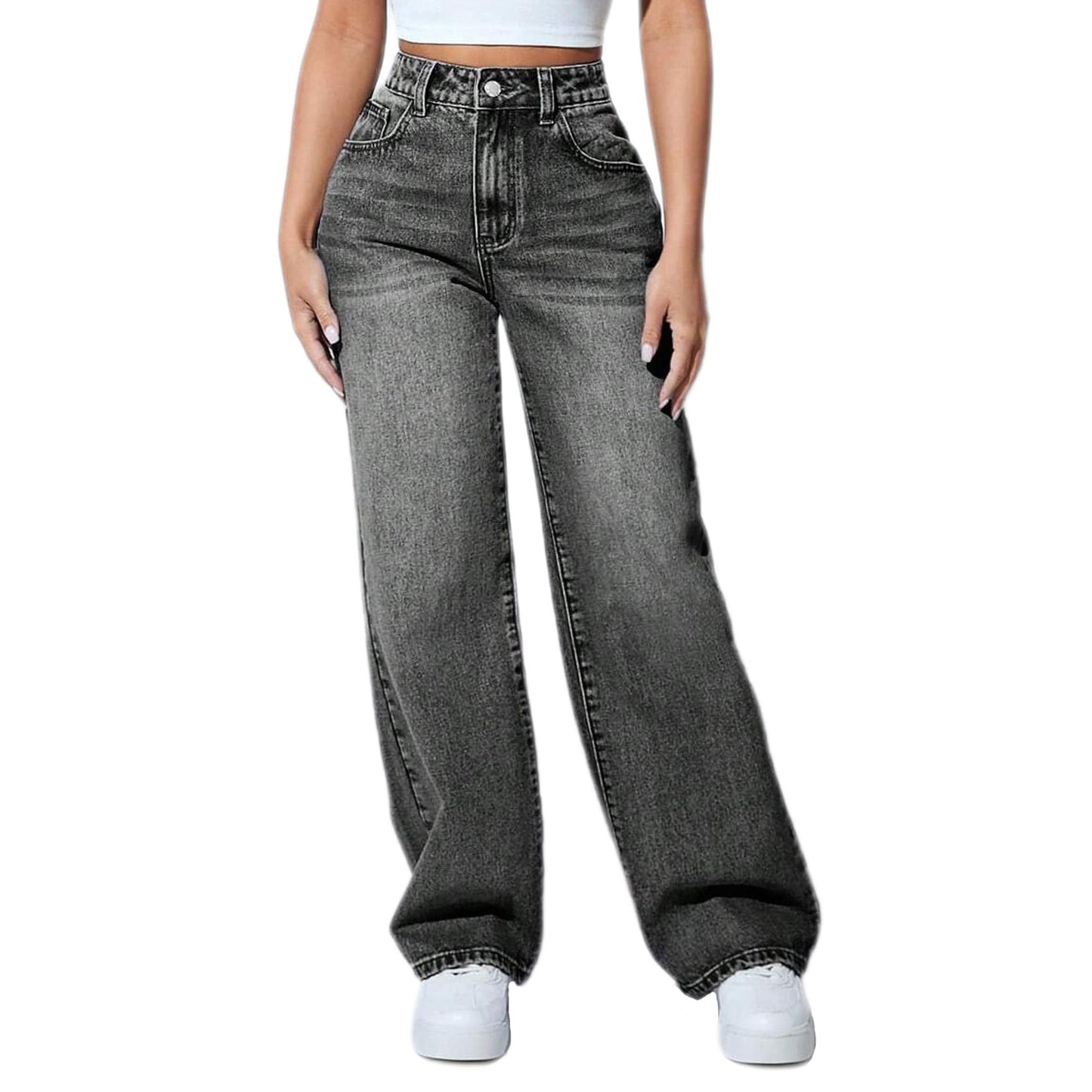 Straight Leg Jeans for Women, High Waisted Stretchy Wide Leg Denim Pants