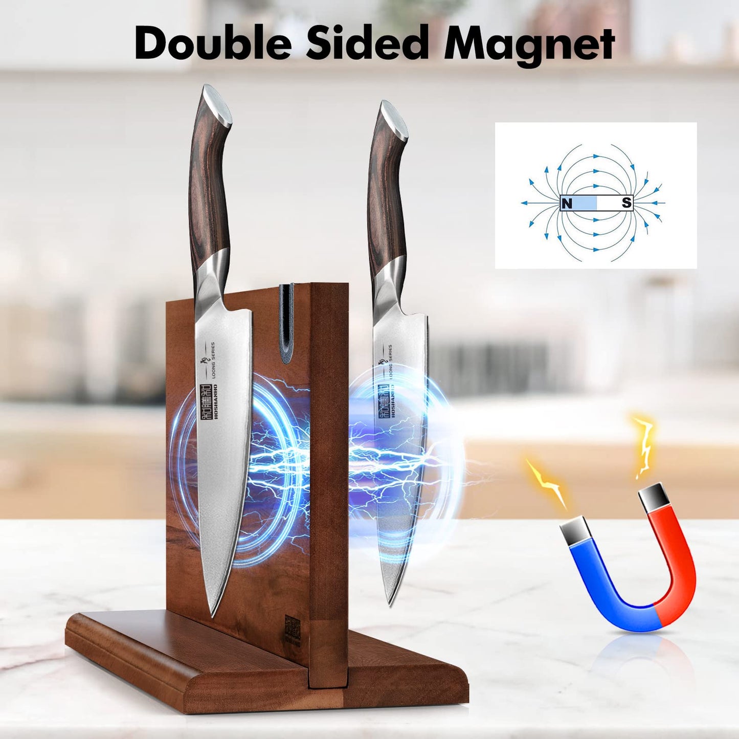 Magnetic Knife Block 14 x 10 Inches, Double Sided Magnetic Knife Holder Rack for Kitchen Counter