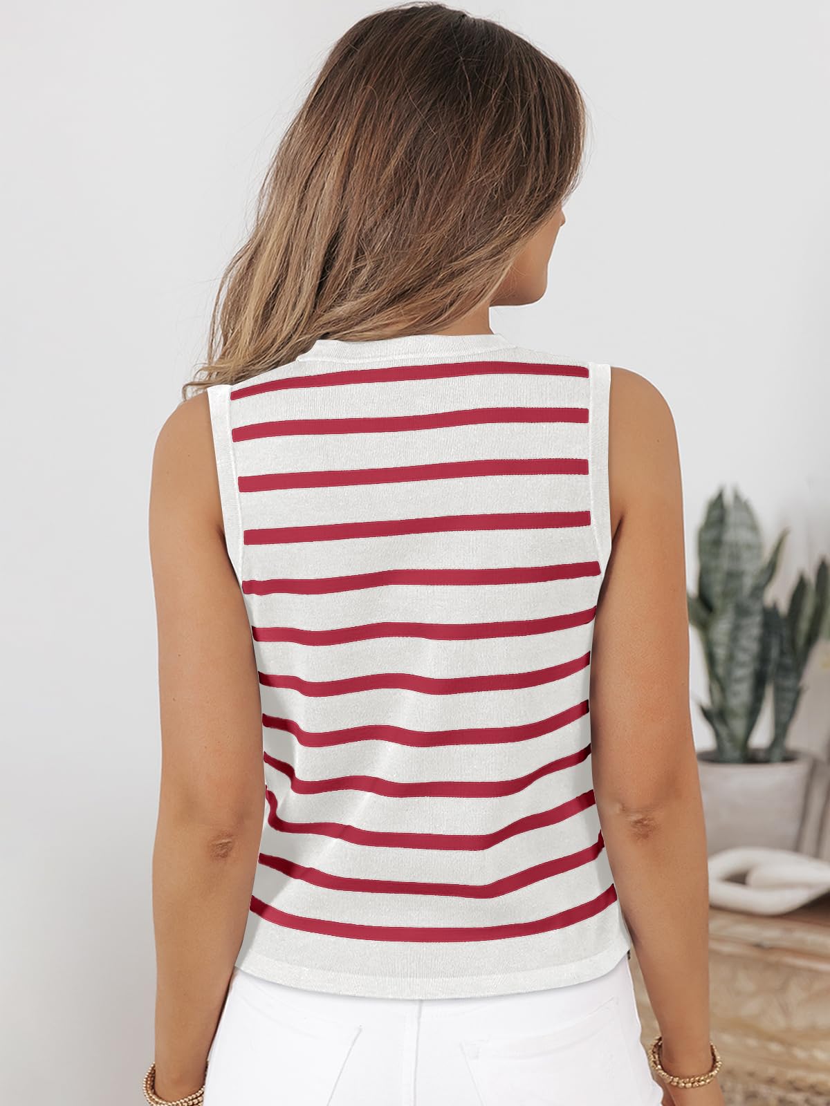 LILLUSORY Summer Vest Tops for Women, Striped Sweater Vests