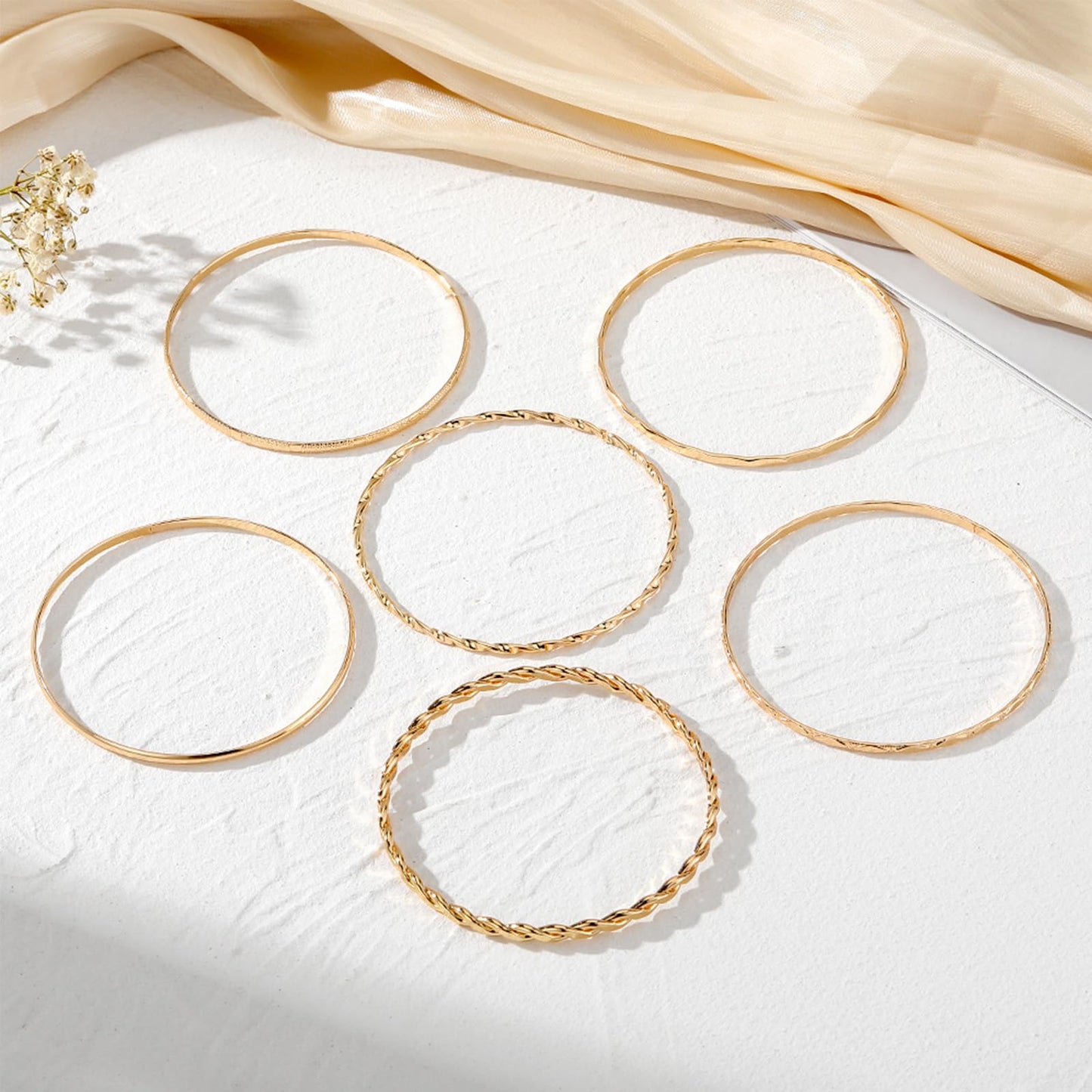 IFKM Gold Bangle Bracelets for Women, 14k Gold Plated Multi-Layer Stackable Cuff Bracelet Set