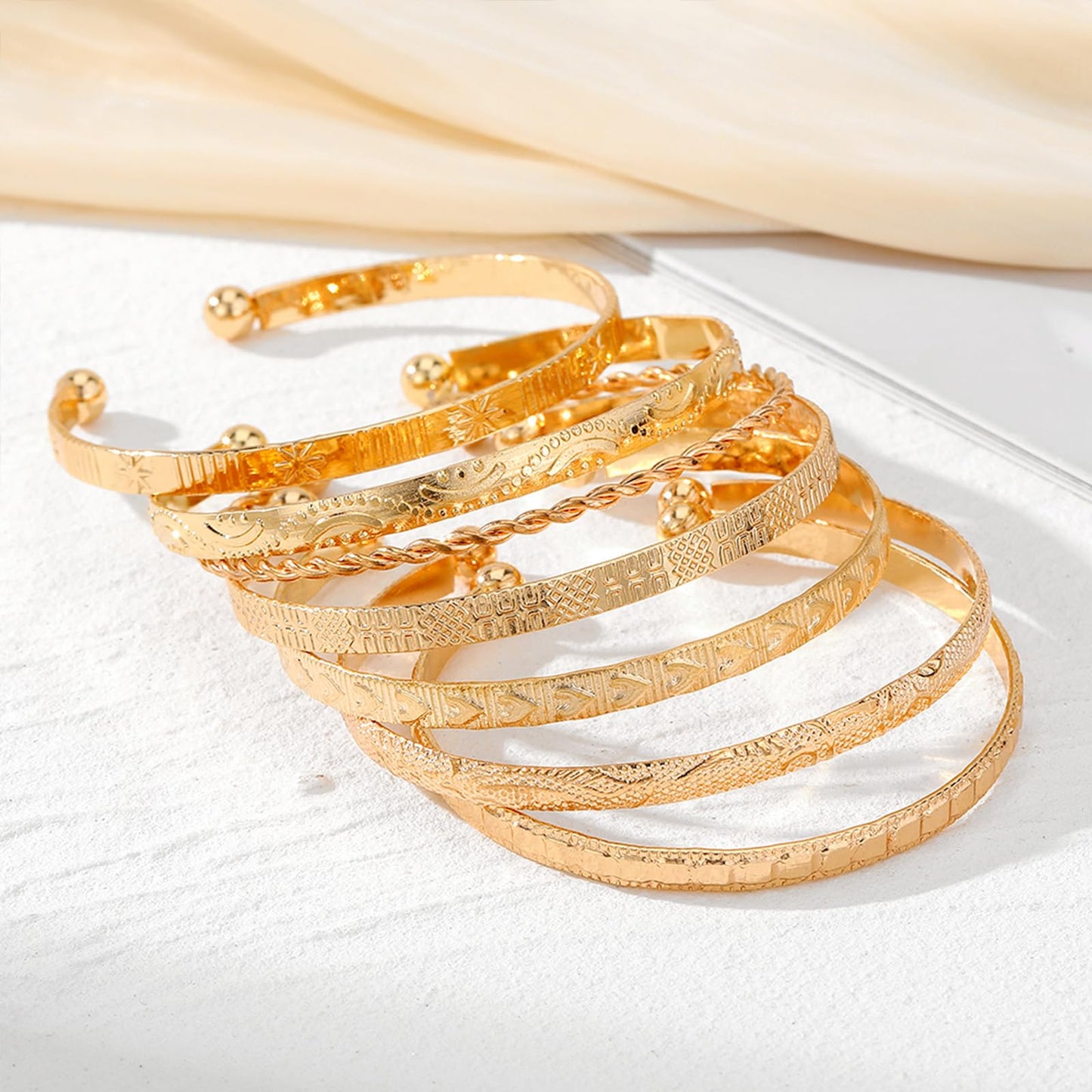 IFKM Gold Bangle Bracelets for Women, 14k Gold Plated Multi-Layer Stackable Cuff Bracelet Set