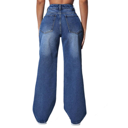 Straight Leg Jeans for Women, High Waisted Stretchy Wide Leg Denim Pants