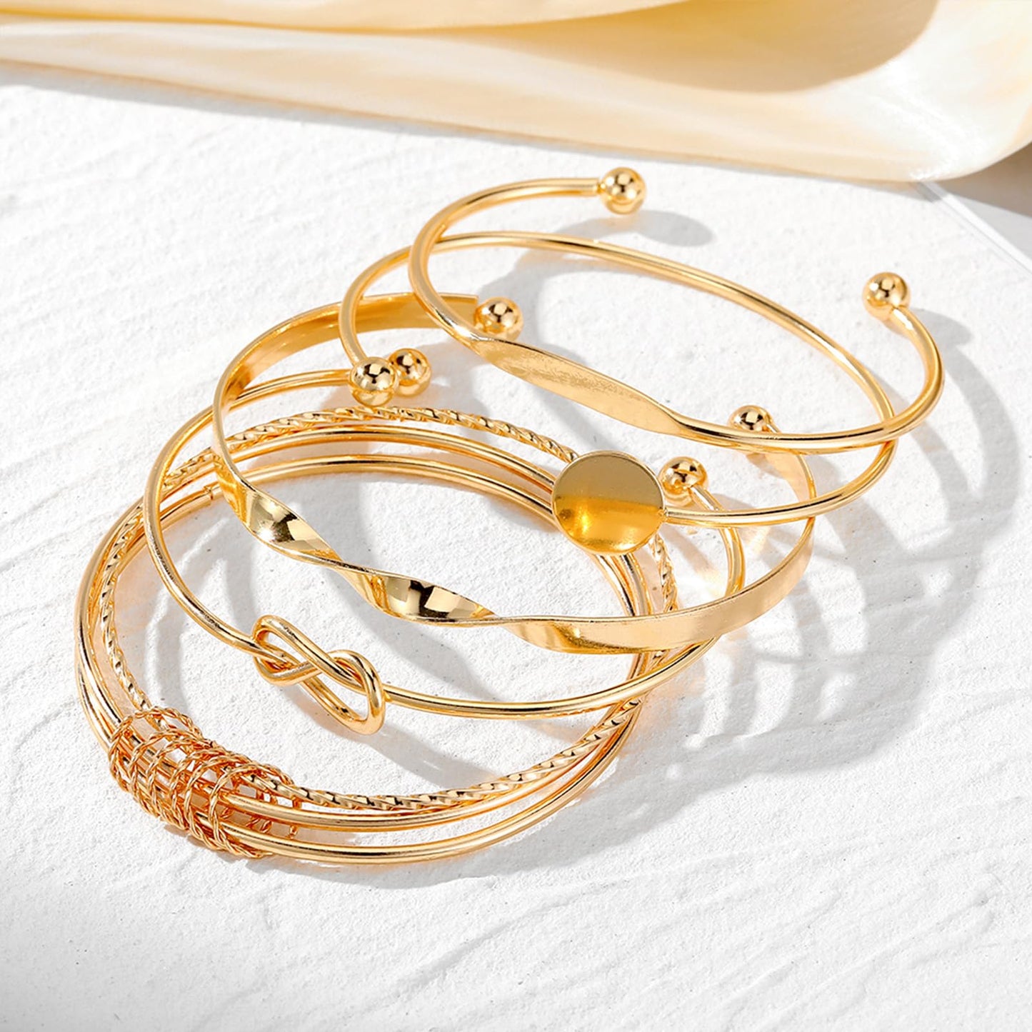 IFKM Gold Bangle Bracelets for Women, 14k Gold Plated Multi-Layer Stackable Cuff Bracelet Set