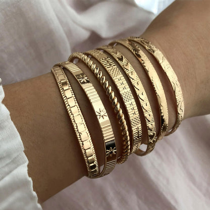 IFKM Gold Bangle Bracelets for Women, 14k Gold Plated Multi-Layer Stackable Cuff Bracelet Set