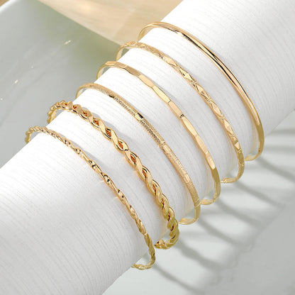 IFKM Gold Bangle Bracelets for Women, 14k Gold Plated Multi-Layer Stackable Cuff Bracelet Set