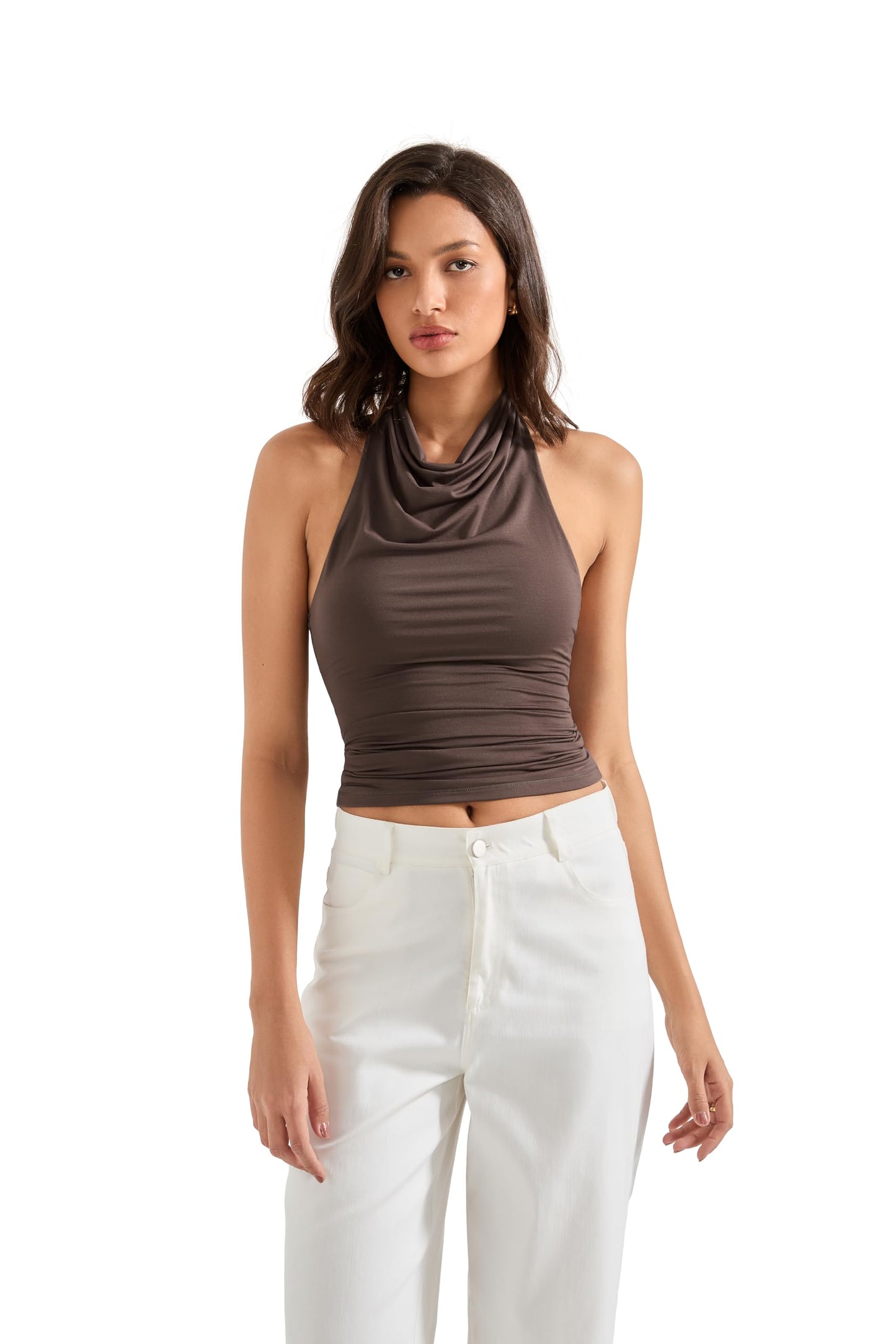 SUUKSESS Women Halter Backless Tank Tops Sexy Cowl Neck Summer Going Out Cami Tops