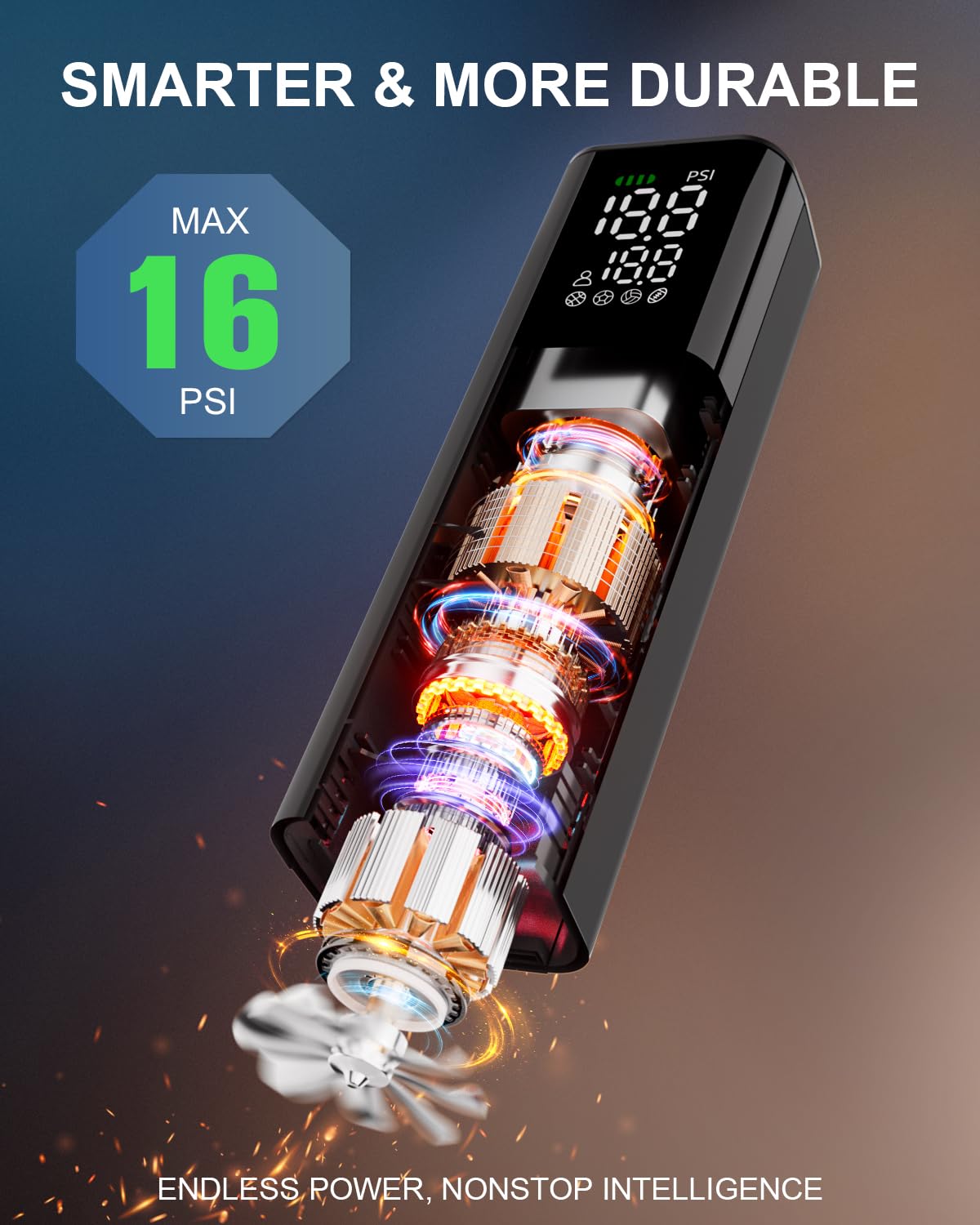 Electric Ball Pump, 16PSI Portable Air Pump with Pressure Gauge and Digital LCD Display