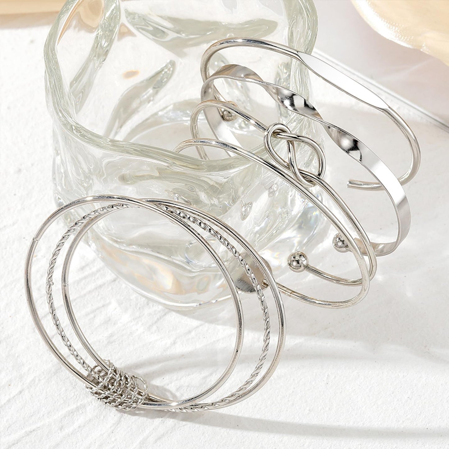 IFKM Gold Bangle Bracelets for Women, 14k Gold Plated Multi-Layer Stackable Cuff Bracelet Set