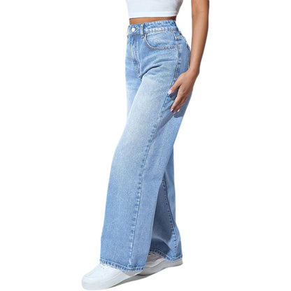 Straight Leg Jeans for Women, High Waisted Stretchy Wide Leg Denim Pants