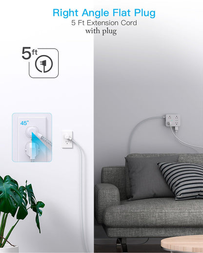 Surge Protector Power Strip - HANYCONY 8 Outlets 4 USB (2 USB C) Charging Ports- Multi Plug Outlet Extender, 5Ft