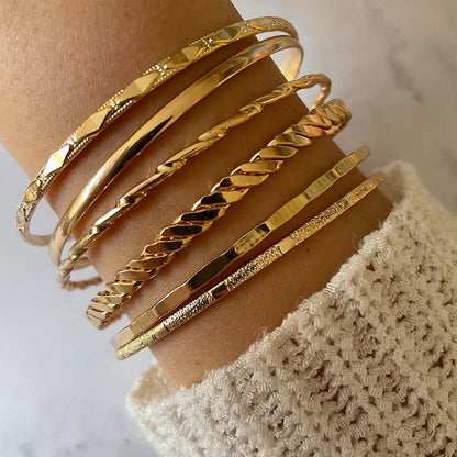 IFKM Gold Bangle Bracelets for Women, 14k Gold Plated Multi-Layer Stackable Cuff Bracelet Set