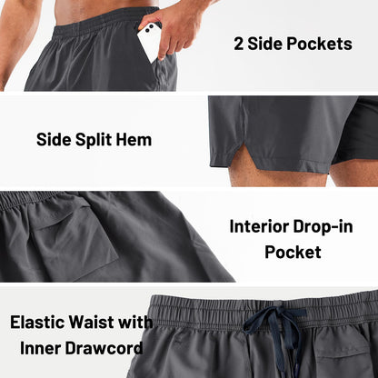MIER Men's Athletic Shorts 5 Inch Lightweight Running Workout Gym Shorts with Zipper Pockets, 2 Pack