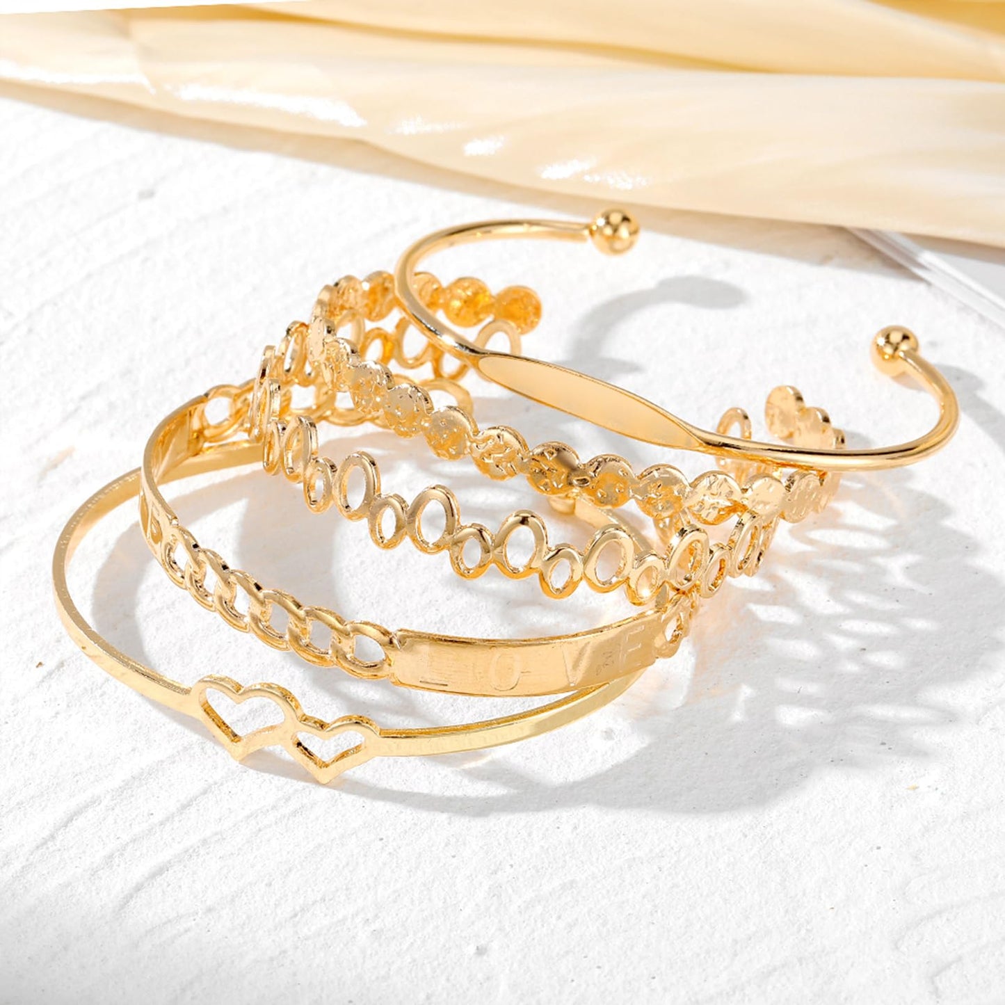 IFKM Gold Bangle Bracelets for Women, 14k Gold Plated Multi-Layer Stackable Cuff Bracelet Set