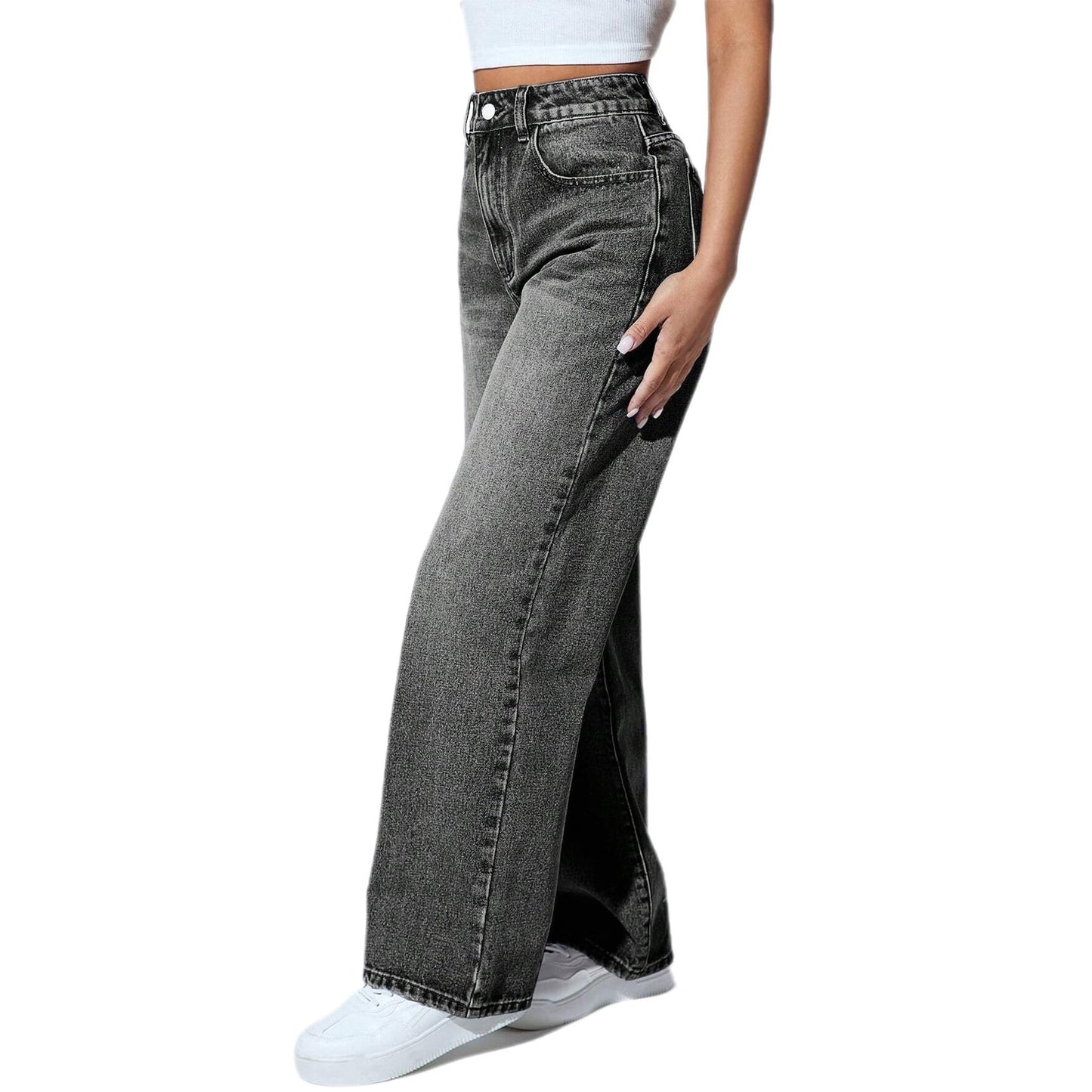 Straight Leg Jeans for Women, High Waisted Stretchy Wide Leg Denim Pants