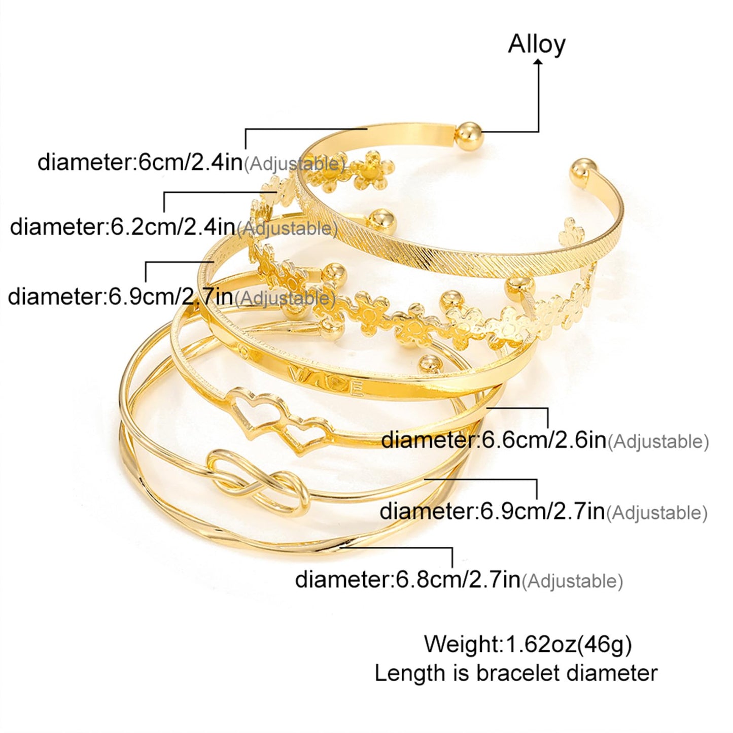 IFKM Gold Bangle Bracelets for Women, 14k Gold Plated Multi-Layer Stackable Cuff Bracelet Set