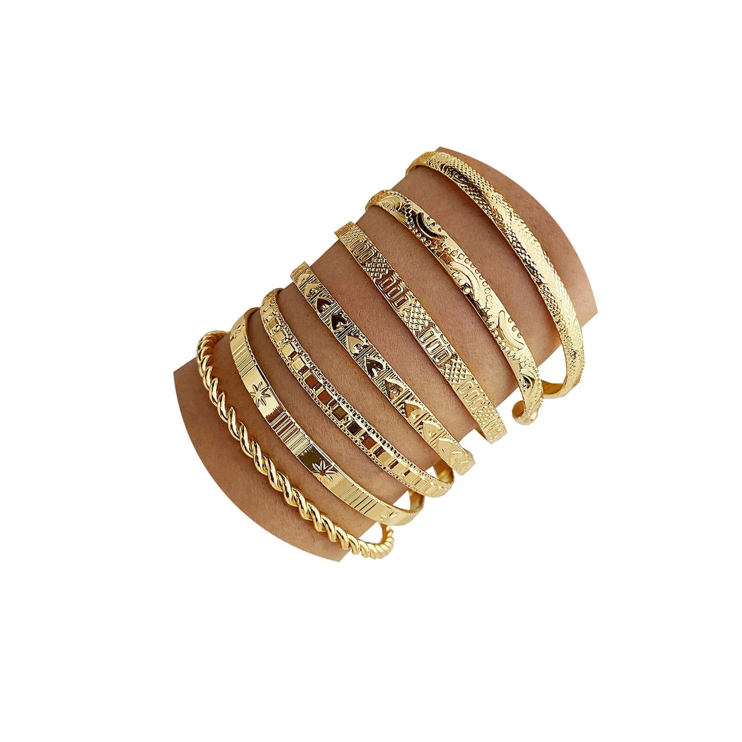 IFKM Gold Bangle Bracelets for Women, 14k Gold Plated Multi-Layer Stackable Cuff Bracelet Set