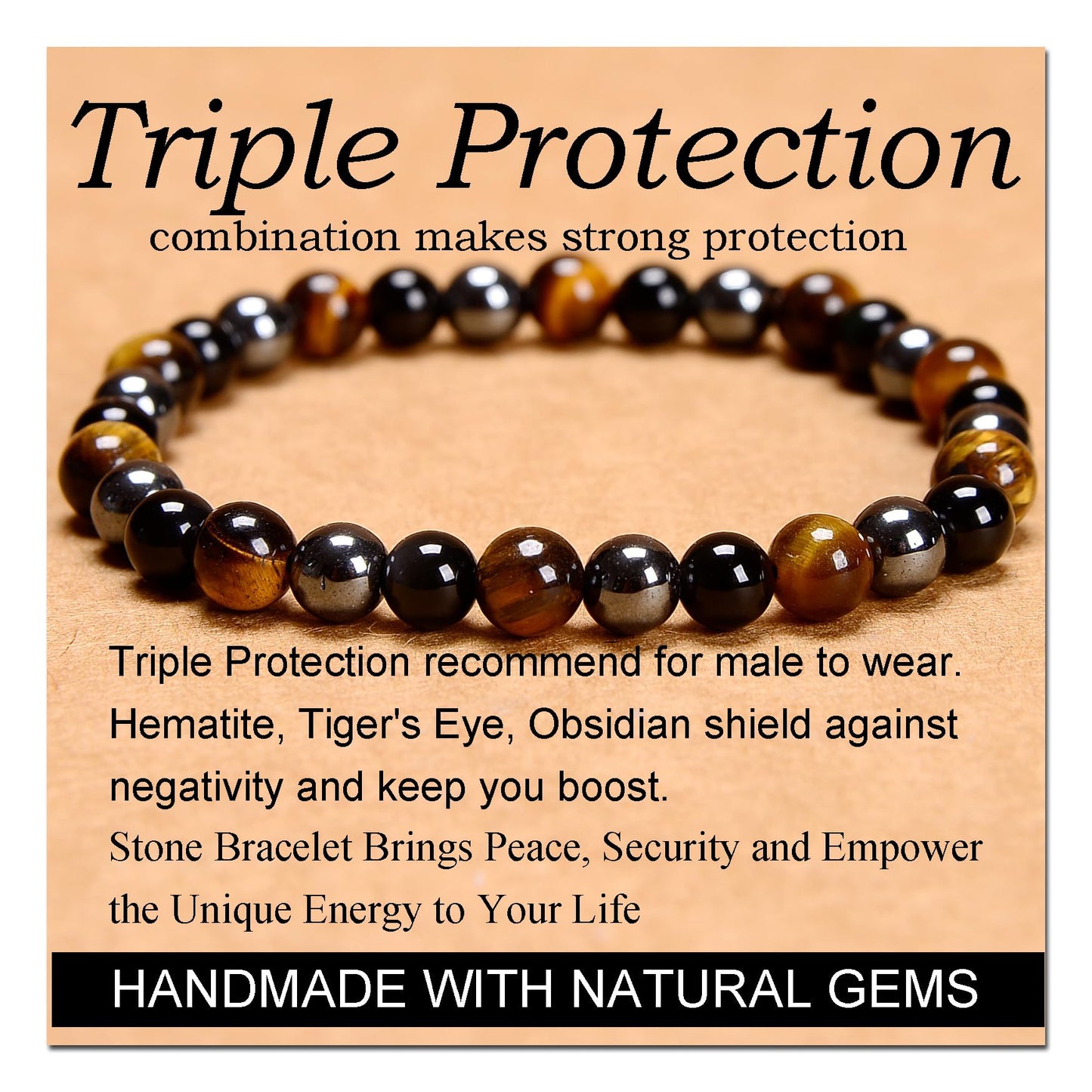 Handmade Yoga Stretch Elastic Bracelet w/ Natural Stone Crystal Healing Power Energy