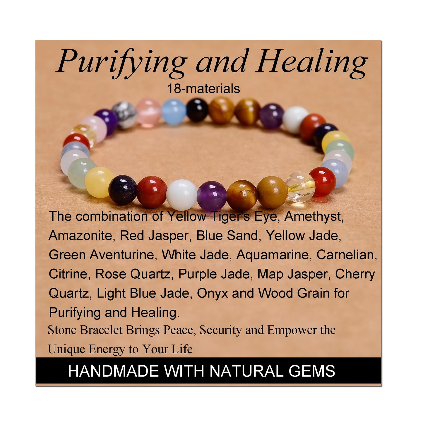 Handmade Yoga Stretch Elastic Bracelet w/ Natural Stone Crystal Healing Power Energy