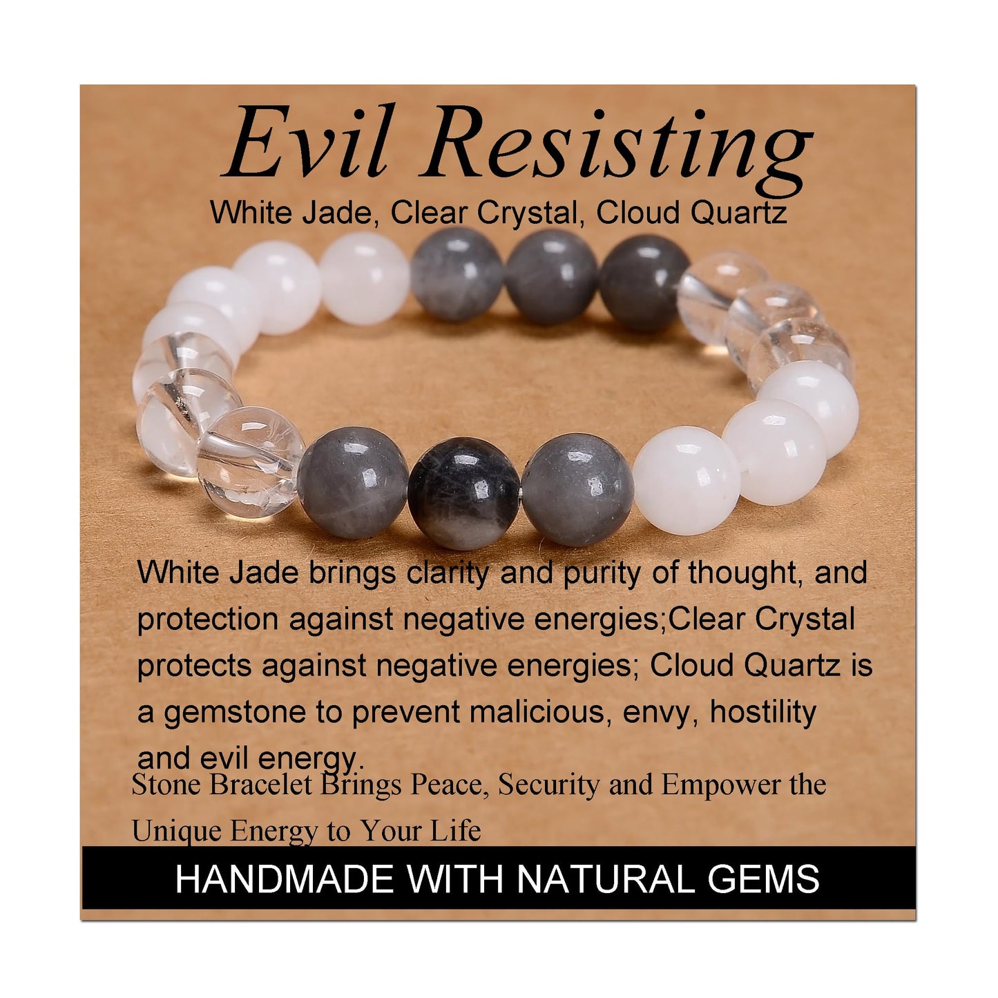 Handmade Yoga Stretch Elastic Bracelet w/ Natural Stone Crystal Healing Power Energy