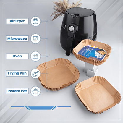 Disposable Air Fryer Liners 8 Inches - 100 Pcs Square/Round shaped, Fit for 5-8qt