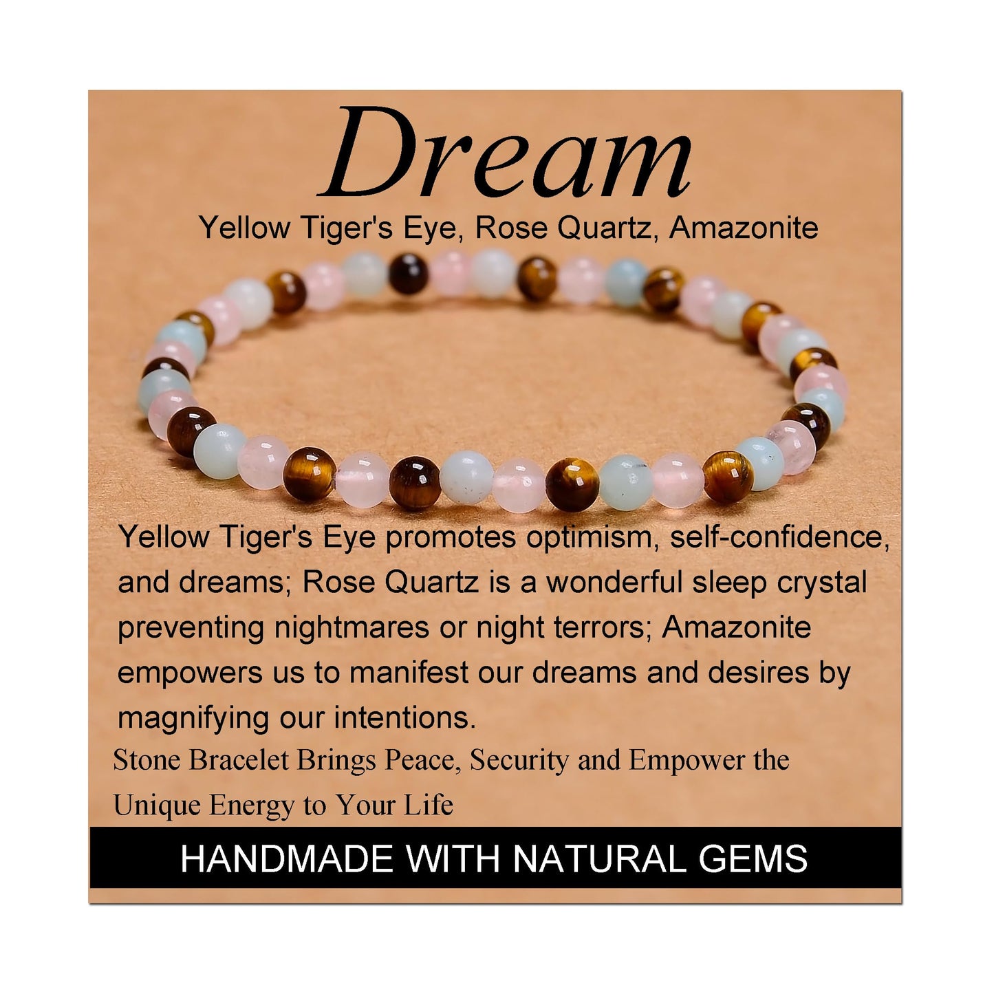 Handmade Yoga Stretch Elastic Bracelet w/ Natural Stone Crystal Healing Power Energy