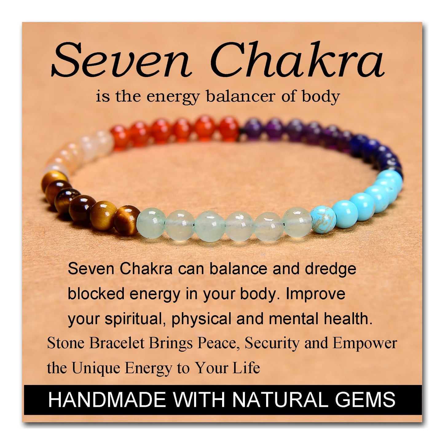 Handmade Yoga Stretch Elastic Bracelet w/ Natural Stone Crystal Healing Power Energy