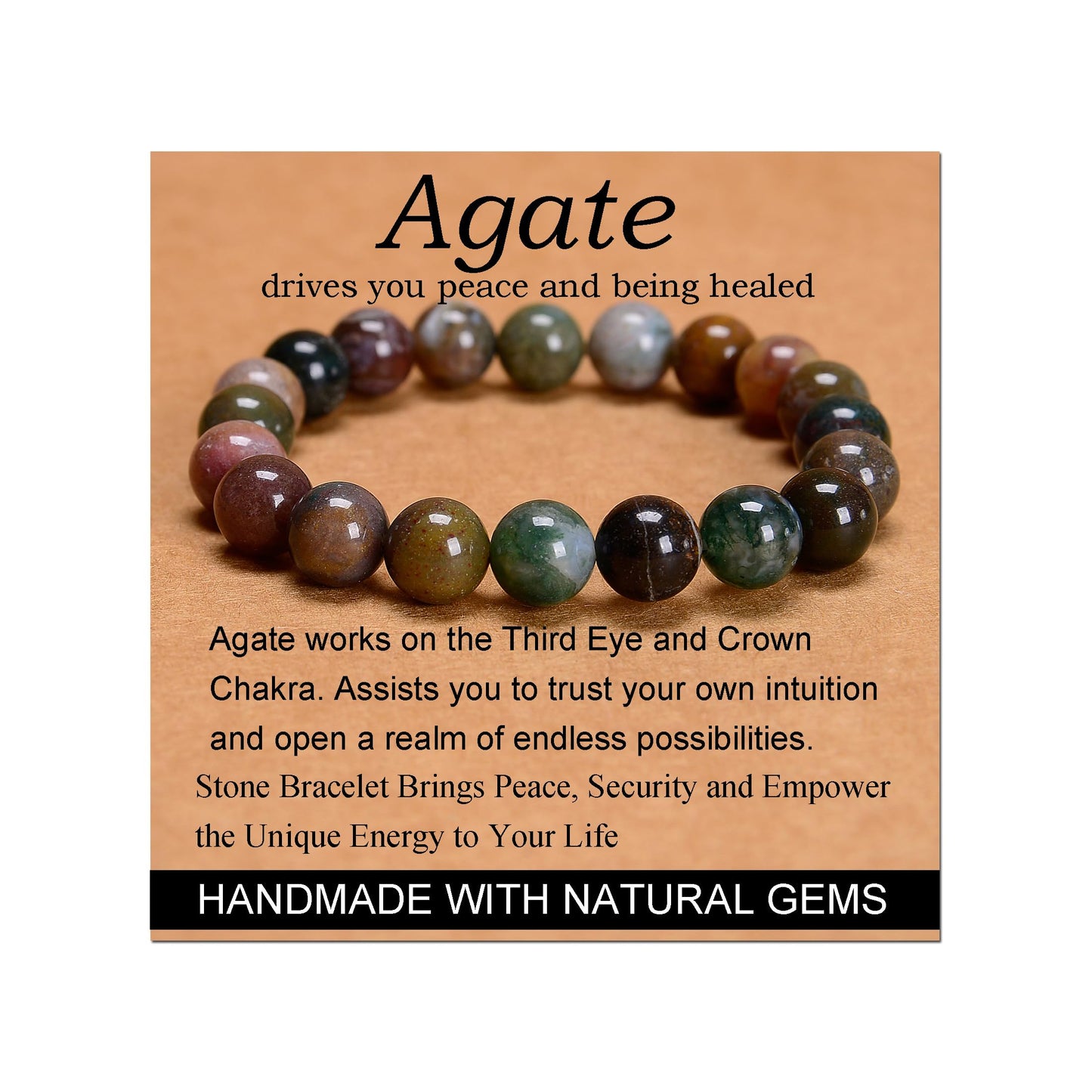 Handmade Yoga Stretch Elastic Bracelet w/ Natural Stone Crystal Healing Power Energy