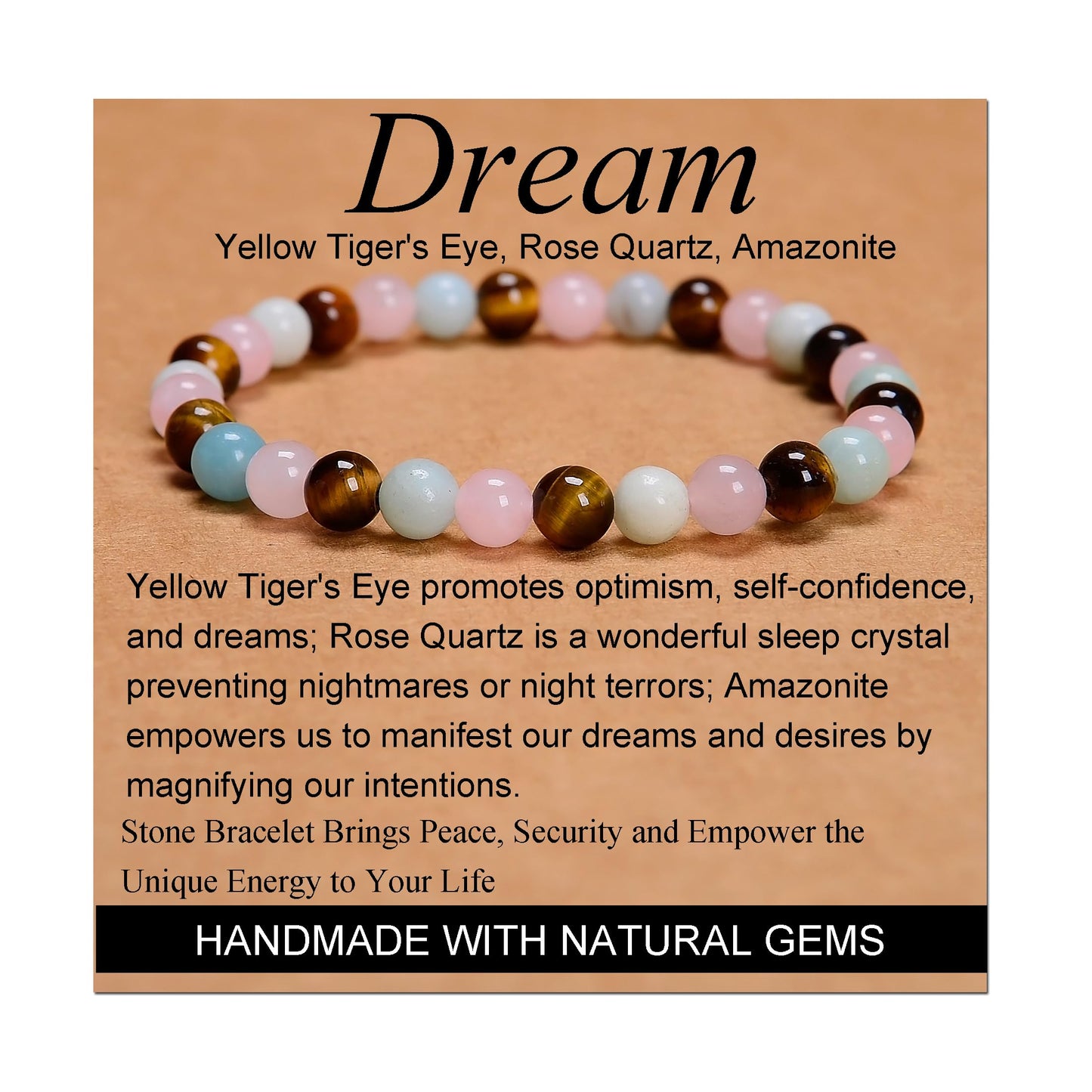 Handmade Yoga Stretch Elastic Bracelet w/ Natural Stone Crystal Healing Power Energy