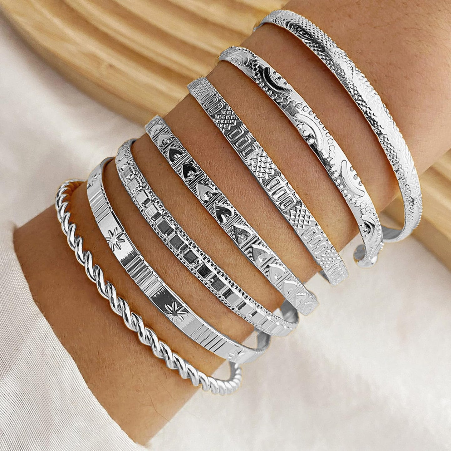 IFKM Gold Bangle Bracelets for Women, 14k Gold Plated Multi-Layer Stackable Cuff Bracelet Set