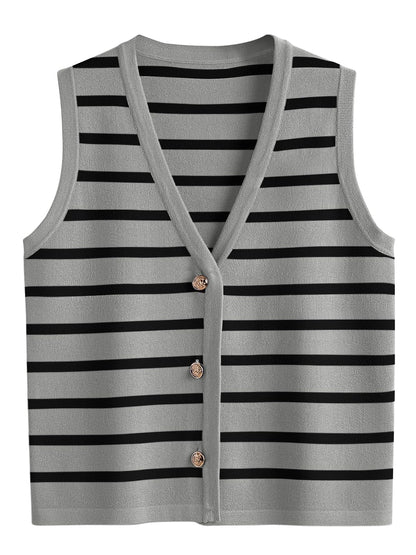 LILLUSORY Summer Vest Tops for Women, Striped Sweater Vests