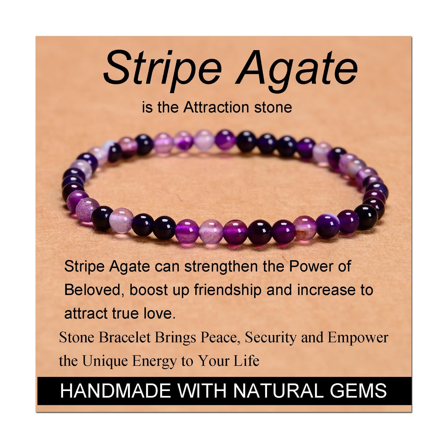 Handmade Yoga Stretch Elastic Bracelet w/ Natural Stone Crystal Healing Power Energy