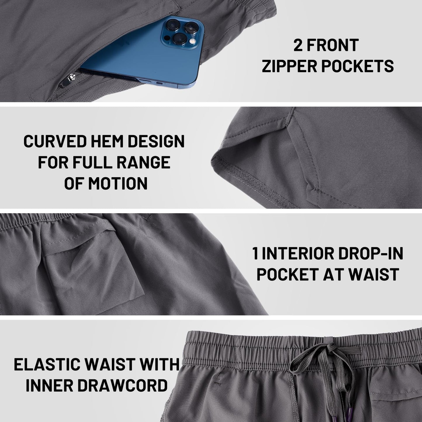 MIER Men's Athletic Shorts 5 Inch Lightweight Running Workout Gym Shorts with Zipper Pockets, 2 Pack