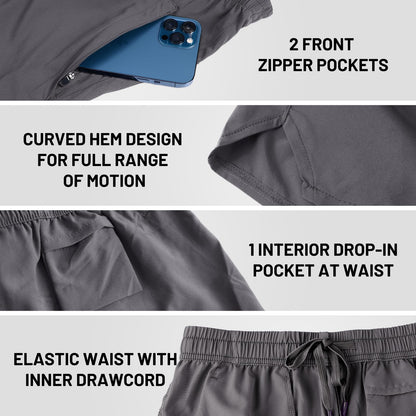MIER Men's Athletic Shorts 5 Inch Lightweight Running Workout Gym Shorts with Zipper Pockets, 2 Pack