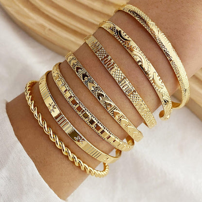 IFKM Gold Bangle Bracelets for Women, 14k Gold Plated Multi-Layer Stackable Cuff Bracelet Set