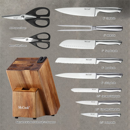 McCook® Knife Sets, German Stainless Steel Kitchen Knife Block Sets with Built-in Sharpener