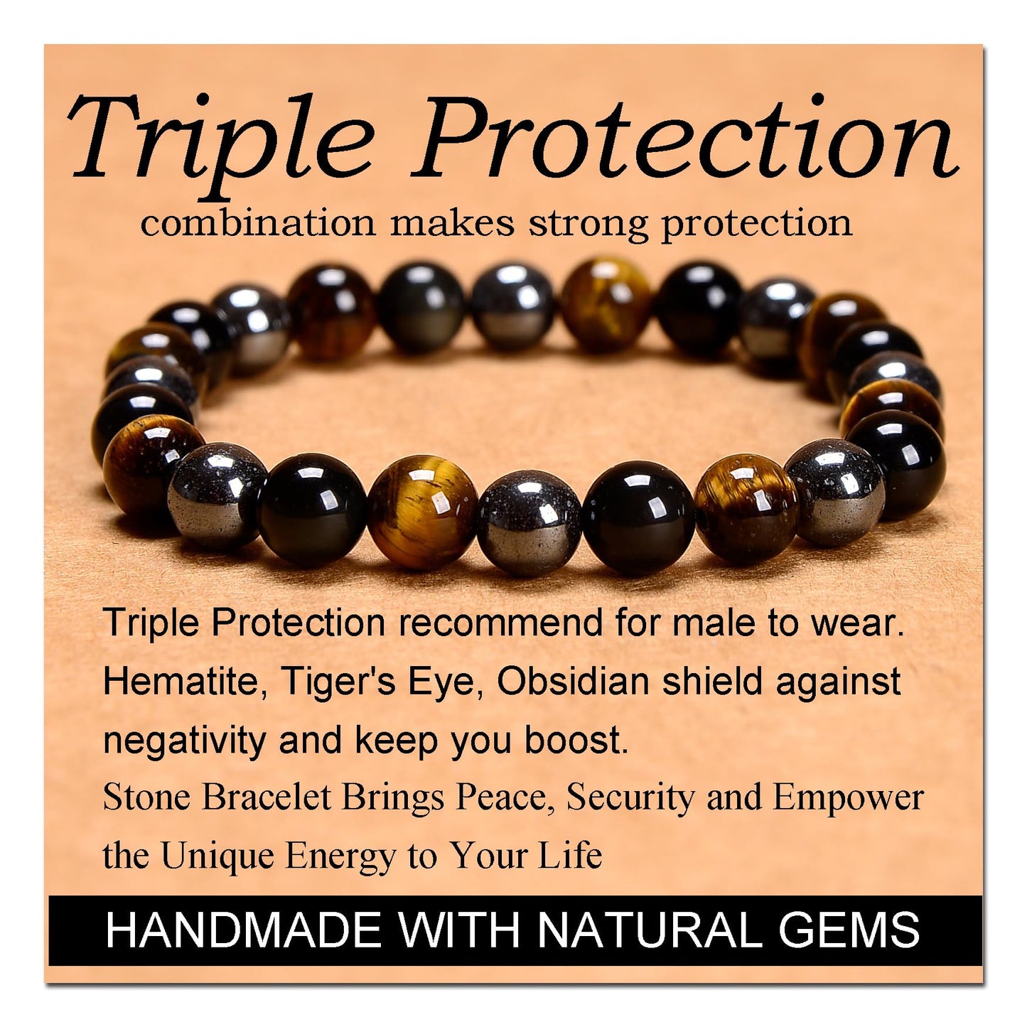 Handmade Yoga Stretch Elastic Bracelet w/ Natural Stone Crystal Healing Power Energy