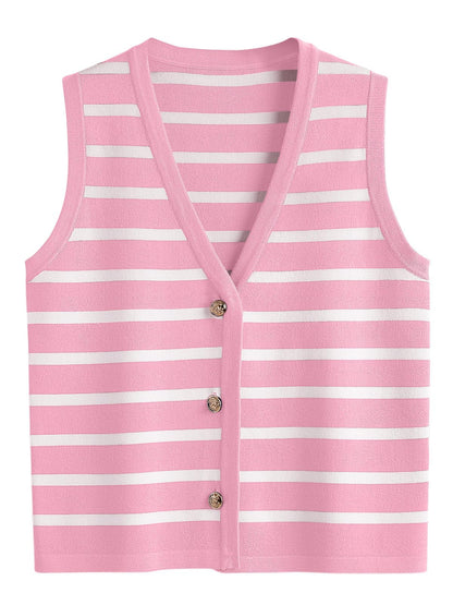 LILLUSORY Summer Vest Tops for Women, Striped Sweater Vests