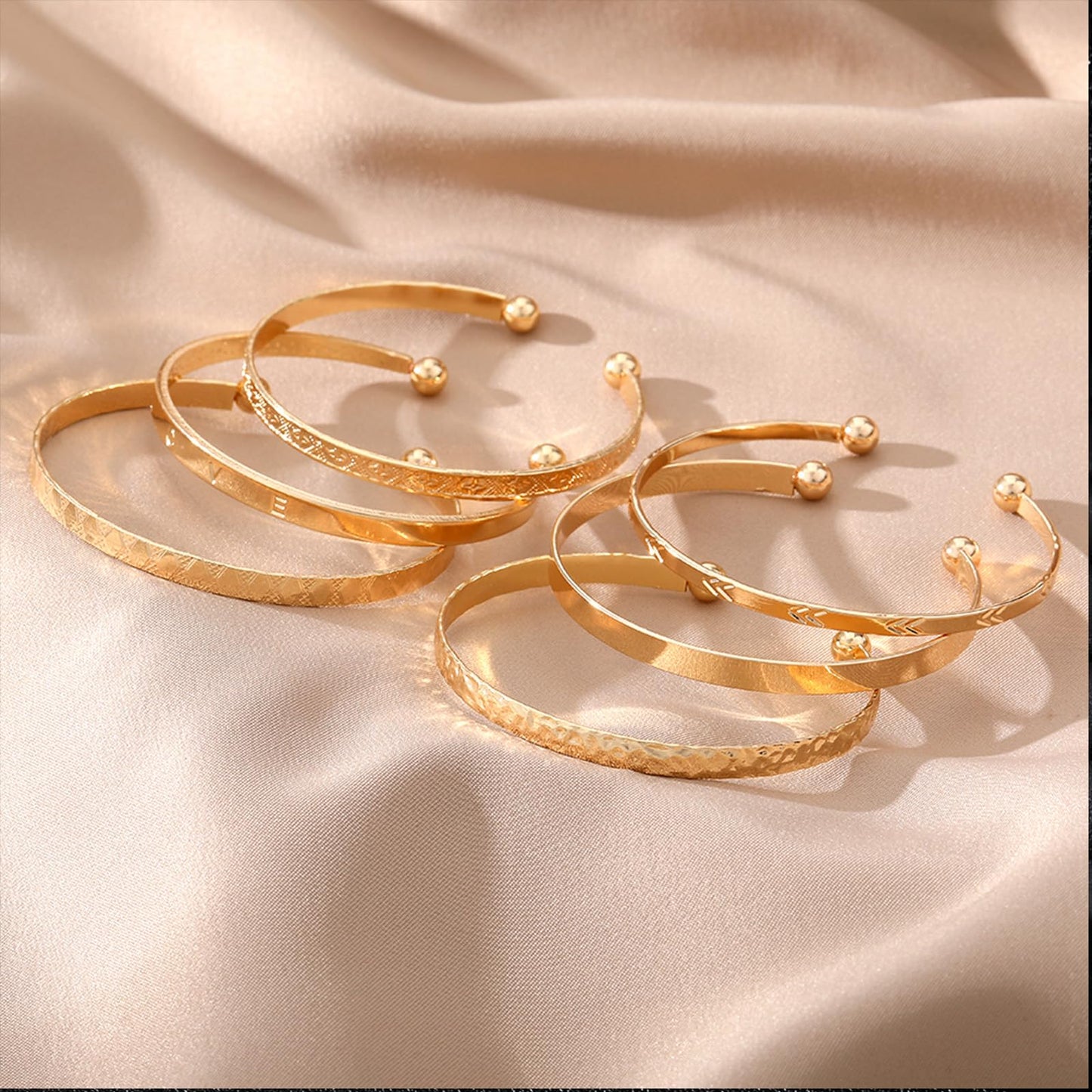 IFKM Gold Bangle Bracelets for Women, 14k Gold Plated Multi-Layer Stackable Cuff Bracelet Set