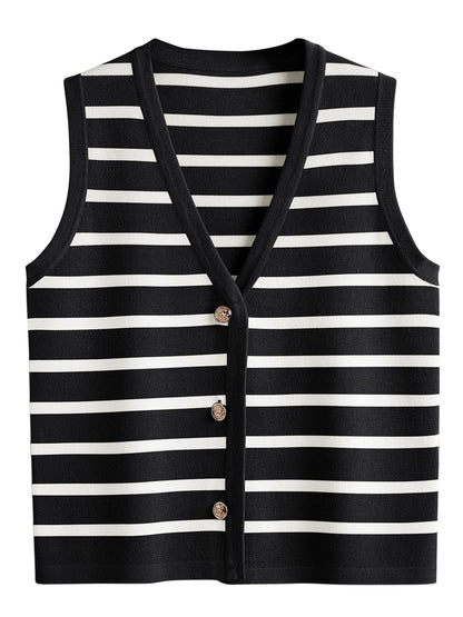 LILLUSORY Summer Vest Tops for Women, Striped Sweater Vests