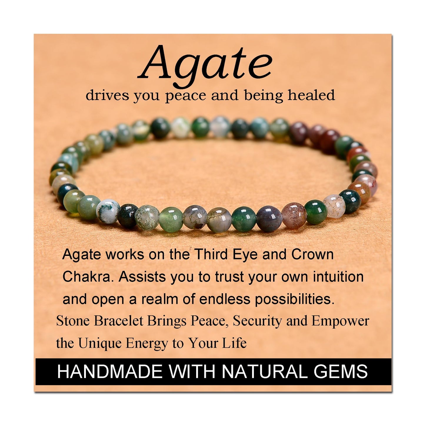 Handmade Yoga Stretch Elastic Bracelet w/ Natural Stone Crystal Healing Power Energy