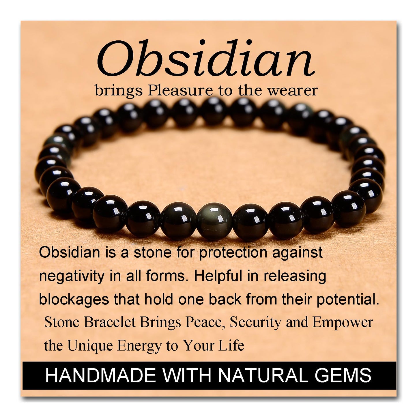 Handmade Yoga Stretch Elastic Bracelet w/ Natural Stone Crystal Healing Power Energy