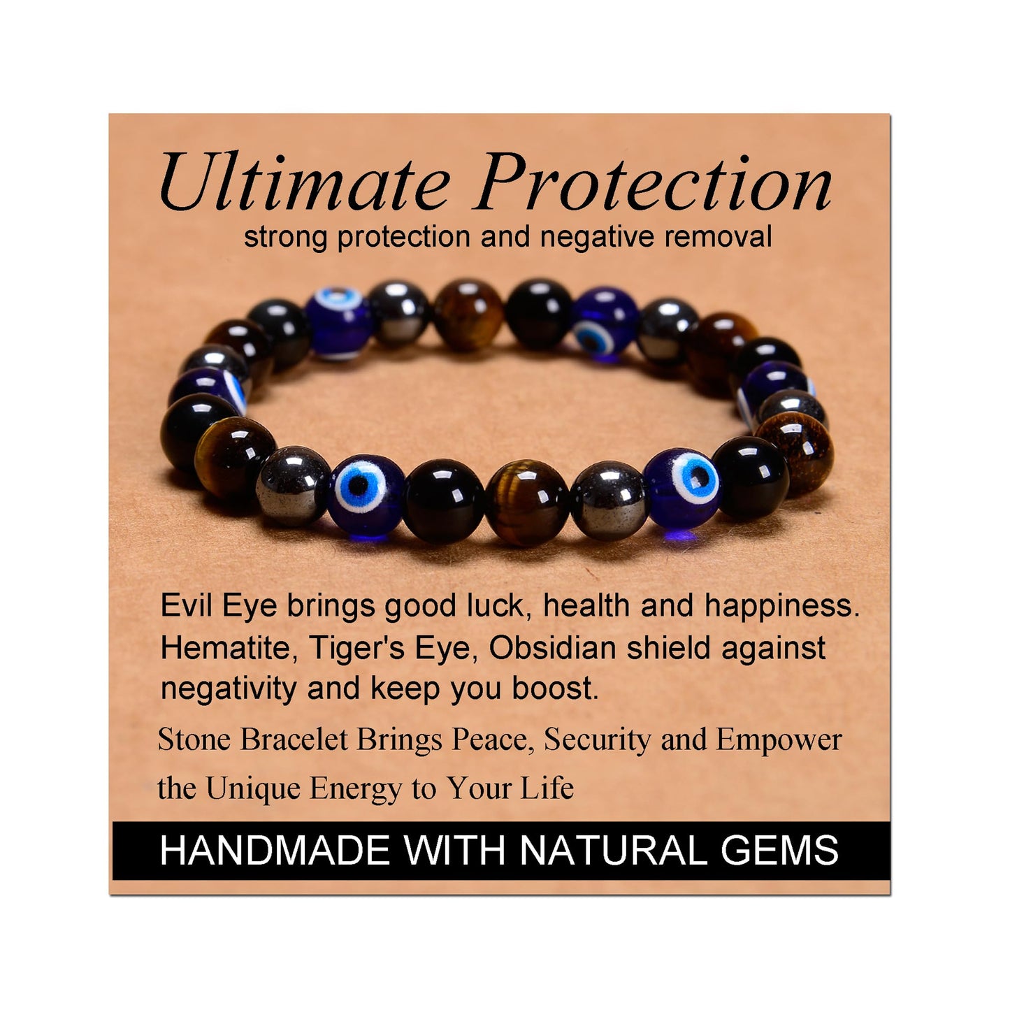 Handmade Yoga Stretch Elastic Bracelet w/ Natural Stone Crystal Healing Power Energy