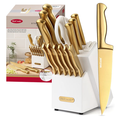 McCook® Knife Sets, German Stainless Steel Kitchen Knife Block Sets with Built-in Sharpener