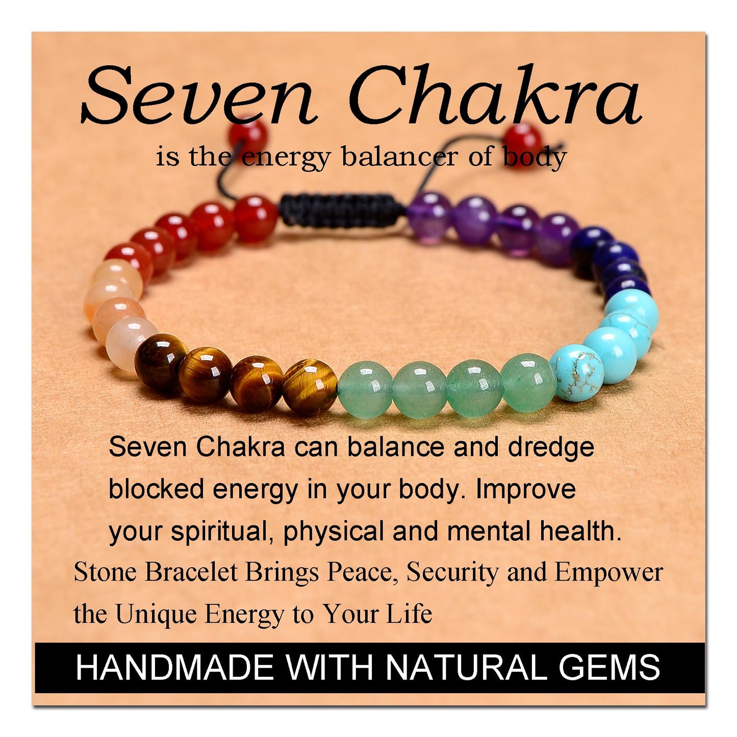 Handmade Yoga Stretch Elastic Bracelet w/ Natural Stone Crystal Healing Power Energy