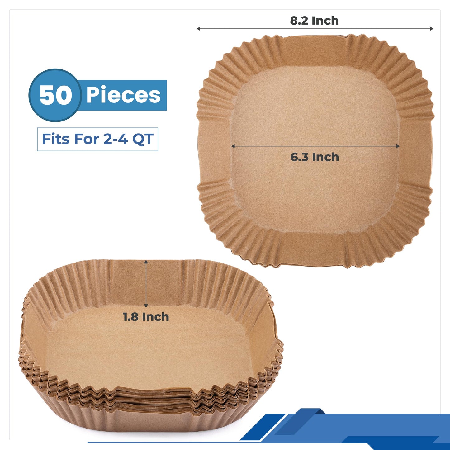 Disposable Air Fryer Liners 8 Inches - 100 Pcs Square/Round shaped, Fit for 5-8qt