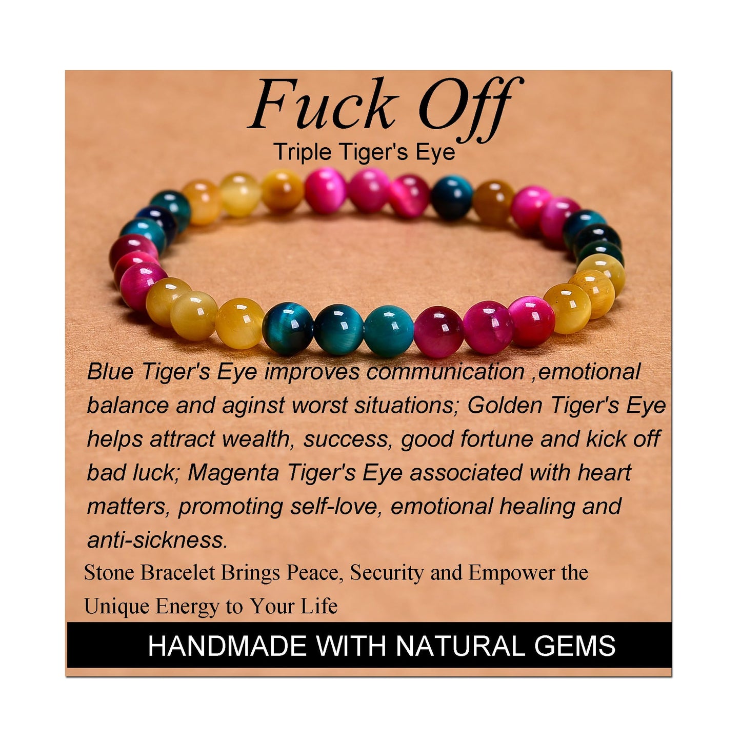 Handmade Yoga Stretch Elastic Bracelet w/ Natural Stone Crystal Healing Power Energy