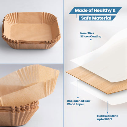Disposable Air Fryer Liners 8 Inches - 100 Pcs Square/Round shaped, Fit for 5-8qt