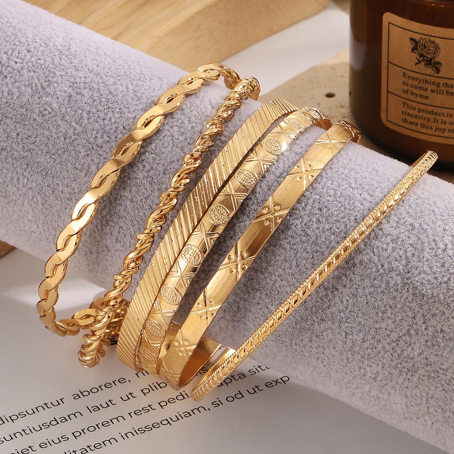 IFKM Gold Bangle Bracelets for Women, 14k Gold Plated Multi-Layer Stackable Cuff Bracelet Set