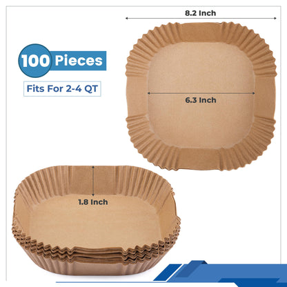 Disposable Air Fryer Liners 8 Inches - 100 Pcs Square/Round shaped, Fit for 5-8qt